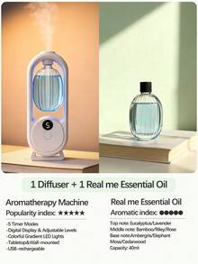 Difusor de aceites esenciales de montaje en pared/sobremesa - 5 modos de niebla con temporizador, 6 opciones de fragancia (incluido jazmín), luz LED de colores cambiantes, recargable por USB; adecuado para ambientadores de hogar, coche y hotel - multi-sabor - Ver 11