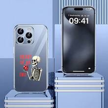 de moda transparentes, carcasa de teléfono transparente Cubierta de teléfono transparente para iPhone con diseño de esqueleto sosteniendo corazón rojo y texto Heart of an Emo ideal para uso diario y estilo urbano Prevención de caídas - transparente - Ver 2