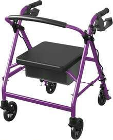 Advwin Lightweight Rollator Walker, 4-Wheel Folding Mobility Aid With Padded Seat, Dual Brake System, Adjustable Arms, And Under-Seat Storage Bag For Seniors And Elderly, Purple - Purple - View 1
