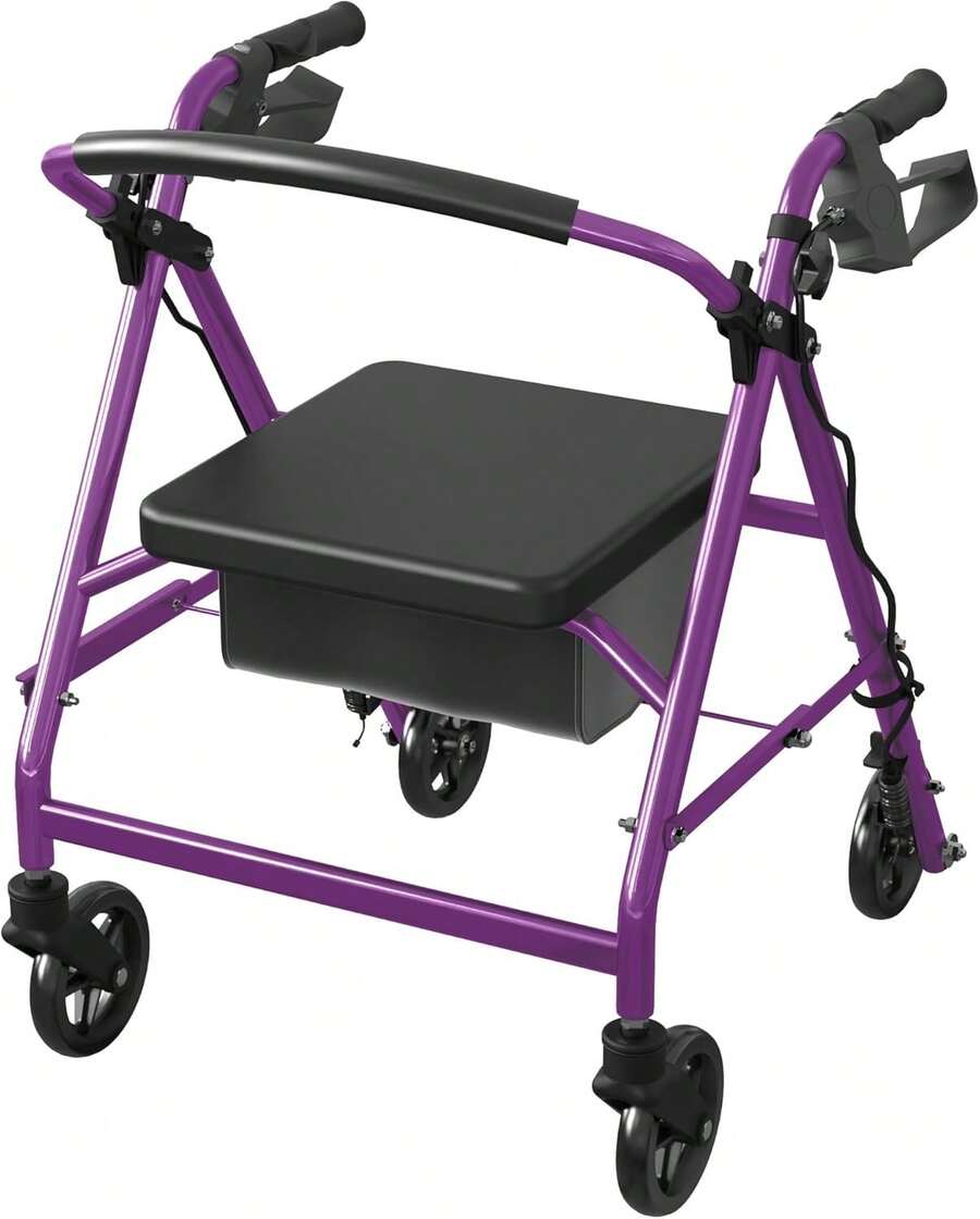 Advwin Lightweight Rollator Walker, 4-Wheel Folding Mobility Aid With Padded Seat, Dual Brake System, Adjustable Arms, And Under-Seat Storage Bag For Seniors And Elderly, Purple - Purple - View 1