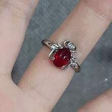 Asymmetrical Red Crystal Glass Heart-Shaped Aesthetic Ring, Y2K Gothic Style Spider Ring, Creative Decadent Jewelry Accessories - Red - View 12