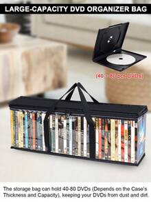 PVC CD DVD Storage Bag Organizer Large Capacity Dust-Proof Holder With Clear View Window Portable Carry Case For 80 Discs, Movies, Books, Magazines, Documents - 黑色 - 查看 4