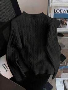 Autumn/Winter Casual Style Embroidered Crew Neck Cable Knit Sweater Women, New Loose Fit Cardigan Knitwear