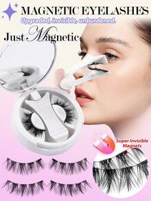 MAANGE 1 Set CC Curling Magnetic Eyelashes Kit, Includes Magnetic Clips, Cat Eye Shape, Natural & Realistic, Reusable, Strong Magnetic Adsorption, Round Magnetic, Portable, Faux Mink Material, Suitable For Daily Wear, Waterproof, No Eyelash Glue Required - Spiky Manga Lashes - View 5