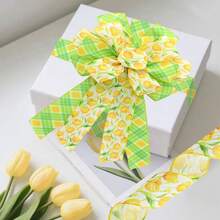 2 Rolls Yellow Tulip Wired Ribbon - 2.5 Inch Wide, 10 Yards Total, Tulip Floral Pattern, Cheerful Summer Floral Ribbon For Wedding Decor, DIY Crafts & Gift Wrapping,Green - GREEN - View 7