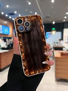 Fairy Lights Wooden Background Phone Case Compatible With Samsung Phones  17  16 Pro Max  15 Pro Max  13 And  12 Made Of TPU Material It Provides Shock And Drop Protection It's A Great Gift For Family Friends Lovers Boyfriends And Girlfriends - White - View 3