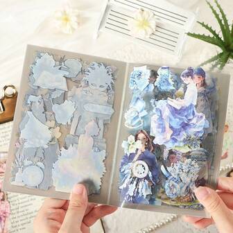 20张/本花卉图案贴纸，带裁剪线，适用于剪贴簿，图案多样，PET材质，自带背胶，易撕易贴，返校季必备