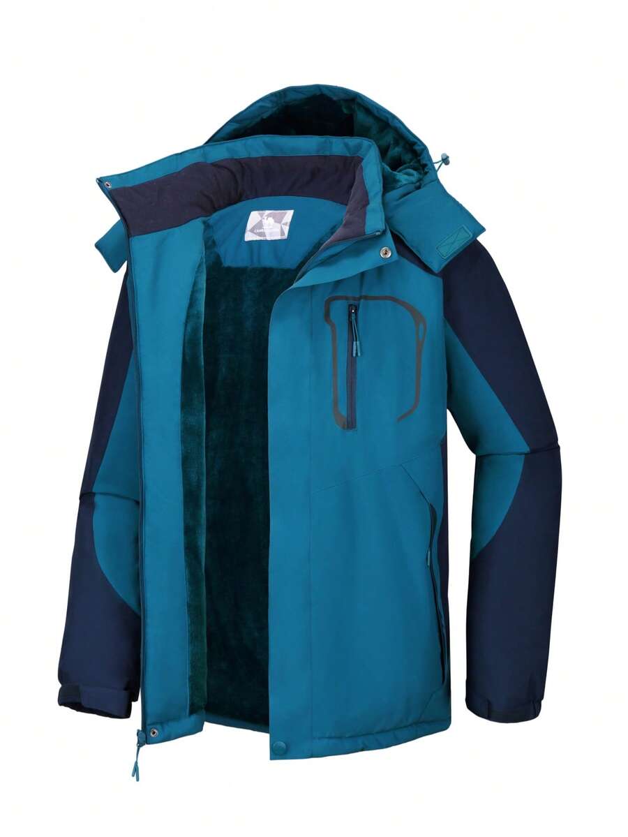 CAMEL CROWN Men's Waterproof Warm Ski Jacket With Detachable Hood, Fluffy Fleece Lining, Winter