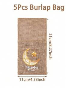 5件套斋月祝福餐具，黄麻袋包装，金色新月“斋月吉祥”图案，伊斯兰家居餐桌装饰，斋月装饰，斋月祝福礼物，斋月吉祥，斋月节派对餐具装饰，斋月餐桌装饰，厨房和餐厅装饰，斋月房间装饰，家居装饰，斋月装饰，斋月礼物，开斋节餐桌装饰 - 齋戒月 - 查看 11