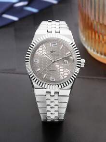 RICECGO 1pc Men's Fashionable Luxury Steel Band Quartz Watch, High-End Sophisticated Business Wristwatch, Multiple Color Options, Suitable For Daily Wear And Business Meetings, Ideal Gift For Birthday, Father's Day, Valentine's Day, Men's Watch, Men's Gift - 銀色 - 查看 10