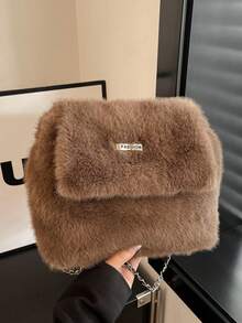Autumn/Winter Fluffy Handbag For Women, New Arrival Chain Plush Bag, Ins Style Versatile Shoulder/Crossbody Small Bag - Coffee - View 11