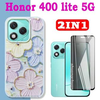 2 w 1, szkło hartowane chroniące przed podglądaniem, For Honor 400 Lite i kolorowe, drukowane etui na telefon Jelly