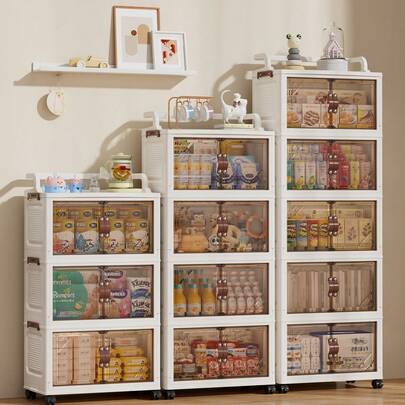 1个可折叠储物盒，多层储物架推车，厨房收纳整理架，餐具储物柜，厨房收纳整理架，衣柜储物盒，便携式塑料衣柜，衣柜隔板储物架，便携式储物推车，餐饮服务推车