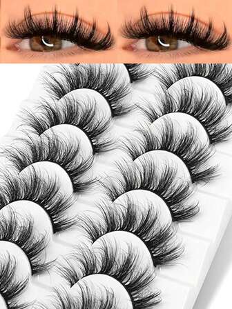 10对自然猫眼假睫毛，3D蓬松人造假睫毛，柔软轻盈的3D假睫毛，适合各种场合的Cosplay和动漫角色扮演