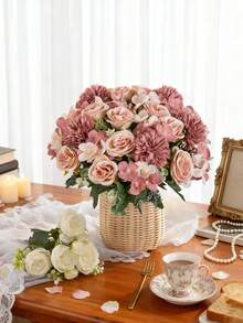 1 Stück/2 Stücke künstliche Pfingstrosen Blumen, Seidenhydrangeen Sträuße, Fake Rosen Kugel Chrysanthemen für Herbst Hochzeit Vase, Zuhause Esszimmer Schlafzimmer Dekorationen, Feste Geburtstags Party Accessoires, Outdoor Garten Dekorationen - Sandrot - Übersicht 3