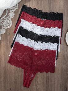 6pcs/Pack Women's High Waist Sexy Lace Thong Panties - Multicolor - View 4