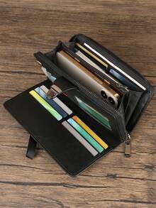 HOVI'S 男士大容量拉链钱包，带腕带 - 19.5x10.5x2.5厘米，PU皮革材质 - 可装手机、卡片和现金 - 多口袋设计，旅行和日常必备 - 黑色 - 查看 6