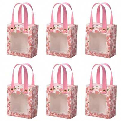 5/10 piezas Cajas de dulces con diseño de flor de cerezo, bolsas de papel para galletas, suministros de embalaje para regalos de boda y cumpleaños con diseño de flor de cerezo