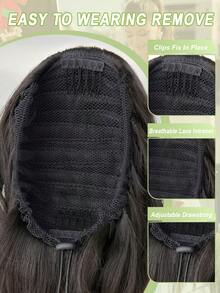 22 pulgadas Extensiones de cabello sintético ondulado y resistente al calor con coleta negra/marrón y clip con cordón, adecuado para uso diario de mujeres - Negro natural - Ver 9