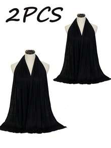 2 chiếc khăn trùm đầu Hijab cỡ lớn mới cho nữ, khăn choàng mềm mại đơn sắc dùng cho trang phục thường ngày - 2 chiếc (đen + đen) - Xem 8