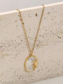 Nooxian 1 buah Kalung Perhiasan Emas Wanita, Kalung Liontin Matahari Cangkang Bertatahkan Tembaga, Aksesori Serbaguna untuk Pemakaian Sehari-hari - Yellow Gold - View 5