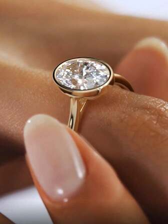 XUJIA 1 PC Engagement Ring For Women 925 Sterling Silver 8x12mm Oval Cut Cubic Zirconia Ring Bezel Setting Solitaire Ring