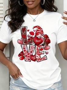 Love Gnome Valentine Shirt With Hearts And Roses Design For Women - 白色 - 查看 1