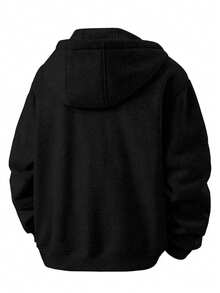 男士户外运动保暖内衬拉链连帽夹克，防风保暖，适合寒冷天气外出，秋冬季 - 黑色 - 查看 2