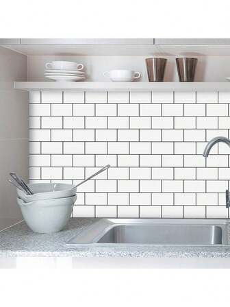 10片/20片装自粘加厚瓷砖贴纸，即撕即贴壁纸，黑白瓷砖图案，适用于厨房、家居墙面装修装饰，可用于厨房、阳台、水槽、浴室和餐厅。