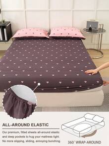 1件心形图案床笠，柔软舒适的卧室床垫保护套，仅包含床笠，可机洗 - 彩色 - 查看 4