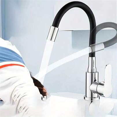 1pc Heavy Duty Faucet Extension Hose With Swivel Connector - 30cm/12" Flexible Hose, Anti-Splash Rotatable For Kitchen Sink, Bathroom Faucet, Mop - Leak-Proof Design, Extendable Connector, Multi-Functional Cleaning Tool, Stylish Metal Appearance, Durable Structure