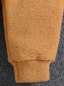 2pcs Baby Boy Fashionable Plush Bear Embroidered Collar Zip-Up Top And Pants Set, Comfortable - Brown - View 8