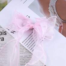 Vintage Long Silk Bow Hair Clip Barrette Ribbon Mesh Head Clip Headwear Pink Chiffon Bowknot Headpieces Hair Accessories For Women,Pink - 粉紅色的 - 查看 8