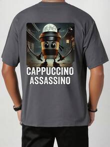 Tween Boys Students Casual Printed Round Neck Short Sleeve T-Shirt, Summer Top - Dark Grey - View 2