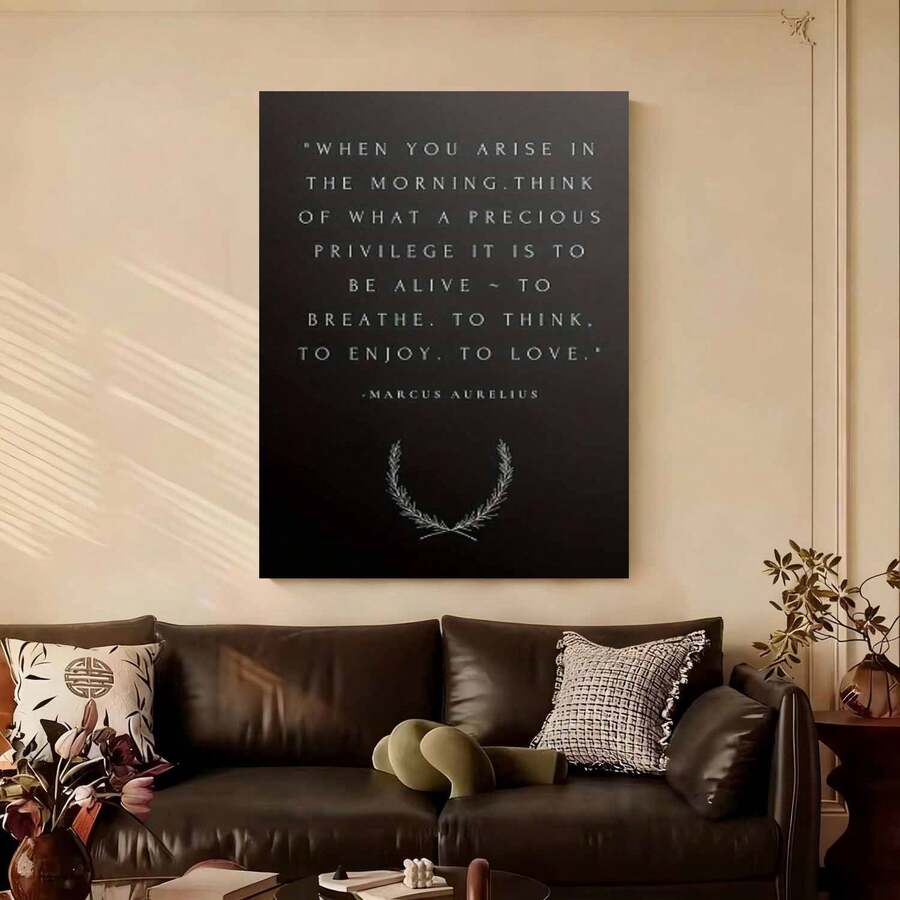 Framed 1pc Marcus Aurelius Stoicism Quote Framed Canvas Wall Art - Latin & English Poster With Greek Key Border, Black Frame, Inspirational Ancient Wisdom For Office, Meditation Room, Study - Stoic Book Page Design - Đóng khung - Xem 1
