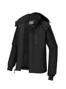 CAMEL CROWN 男式山地雪防水滑雪夹克可拆卸风帽防风羊毛派克大衣防雨夹克冬季外套 - 黑色 - 查看 7