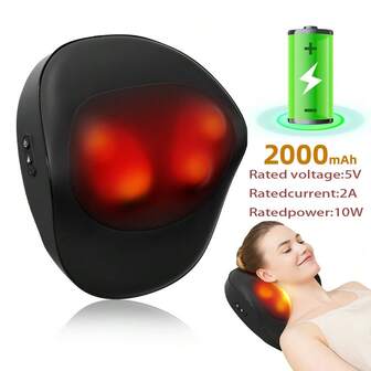 Masajeador recargable para espalda y cuello con calor, almohada de masaje con amasado profundo para alivio del dolor, masajeador eléctrico para espalda, hombros, piernas, pies, para usar en casa, coche, oficina, con conector Tipo C y 2000mAh