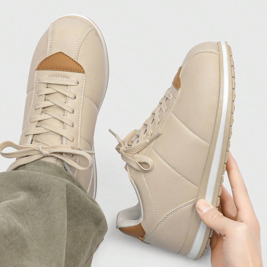 Men's Casual Sports Shoes, Breathable Thick Sole Sneakers, High Aesthetic Value Height-Increased Shoes For Students & Teenagers, All Seasons - Khaki - View 1