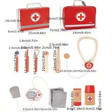 一套儿童角色扮演玩具，木制逼真医疗套装，医生护士游戏，含听诊器和体温计，儿童角色扮演益智玩具，家庭互动游戏 - 紅色 - 查看 10