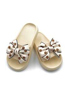 1 paire de pantoufles à pois avec nœud et semelle souple, convenant pour le port intérieur et extérieur, la maison, la salle de bain, la piscine, l'été - Nude - Voir 2