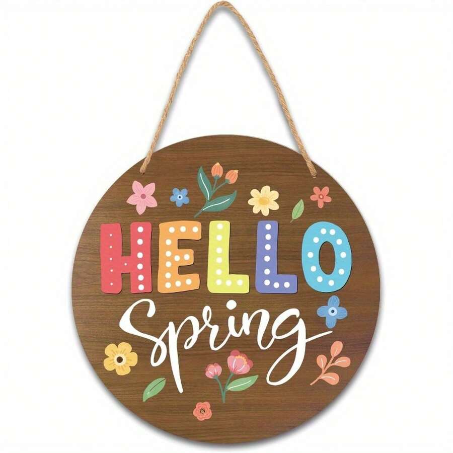 Spring Door Sign - Floral Welcome Decoration With Hello Text, Light Pink Floral Pattern - Farmhouse Porch, Indoor/Outdoor Hanging Decoration - No Electricity Required - Easy To Hang With Rope - Durable Artificial Wood - Suitable For Doorways, Living Rooms, Kitchens - Spring Home Decoration Gift Idea, Porch Decoration, Indoor Outdoor Sign, Vivid Color Design, Country Style - 9,06 x 9,06 inch - Xem 1