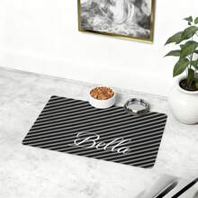 1pc Customized Pet Mat, Personalized Pet Name Food Mat, Striped Pattern, Non-Slip Animal Mat, Customized Dog Bowl Mat, Personalized Pet Mat, Christmas Gift - Multicolor - View 3