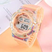 Fashionable Digital Watch, Cute Pink Sporty Digital Watch With Luminous Dial,  Multifunctional Watch For Women & Girls - 顏色 - 查看 3