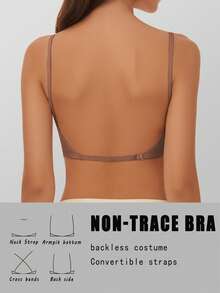女士无缝露背无肩带文胸 - 轻盈透气薄杯，可调节和可变换肩带，轻度支撑（适合 A/B 杯） - 婚礼、礼服、吊带内衣、夏装、新娘内衣 - 駝色 - 查看 7