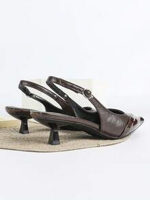 女士咖啡棕色拼接高跟鞋，5厘米猫跟正式鞋，派对婚礼套脚高跟鞋 - 棕色 - 查看 6