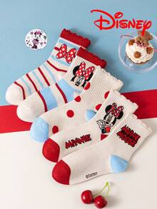 Disney 10/5 Pairs Minnie Mouse High Elasticity Sports Cute Series Socks, Mickey Mouse Family Socks, Autumn/Winter Girls' Elsa Princess, Mermaid Princess Mid-Calf Socks, Korean Cartoon Boys' Winter Breathable Baby/Student Short Socks
