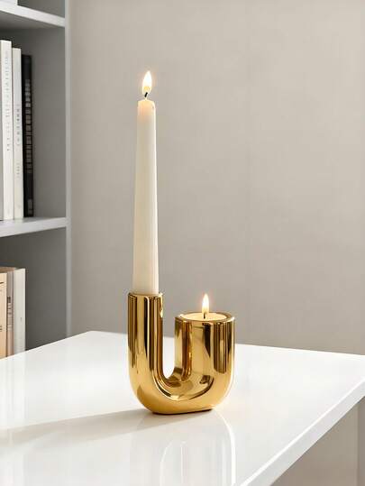 1 st lyxig guldfärgad keramisk ljusstake, kreativ design för middag med levande ljus, ljusställ, heminredning för festbord