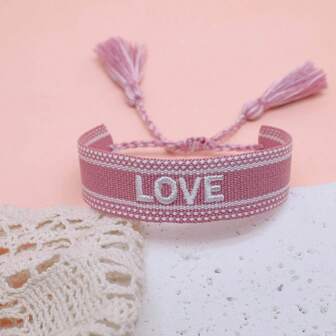 1pc Handmade Embroidered Love Letter Boho Tassel Braided Bracelet