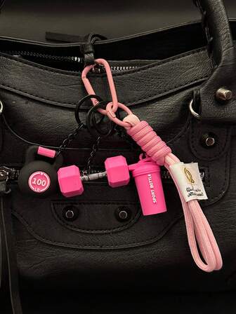 Series Creatively Designed Cute Color-Blocked Sweet And Cool Sporty Bag Charms Carabiners Climbing Ropes Fitness Accessories Fitness Series Barbell Dumbbell Plates Sports Water Bottle Charms Keychain Key Chain Gifts For Women Stocking Stuffers Teacher Gift Sister Gifts