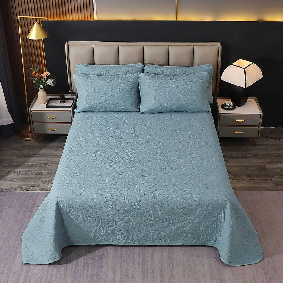 Modern Style, Polyester Fiber, Embossed Bedspread 3 Pieces Set, [1 Bed Skirt, 2 Pillowcases Random, No Pillow Inserts] Stain-Resistant, Suitable For All Seasons; Living Room, Bedroom, Hotel Use.